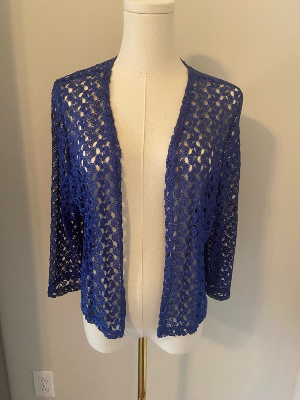 Ashley Blue Open Crochet Cardigan in Royal Blue